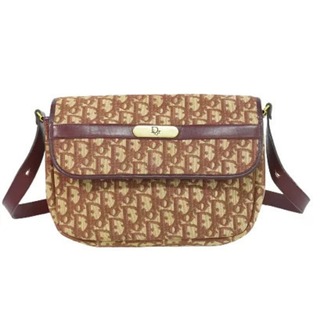 Christian Dior Trotter Canvas 2Way Shoulder Bag Burgundy Red Beige